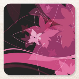 Magenta Floral Pattern Square Paper Coaster