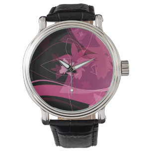Magenta Floral Pattern Watch