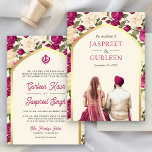 Magenta Floral Punjabi Anand Karaj Sikh Wedding Invitation<br><div class="desc">Amaze your guests with this elegant Sikh wedding invite featuring a beautiful watercolor illustration of a Punjabi couple with modern typography. Simply add your event details on this easy-to-use template to make it a one-of-a-kind invitation.</div>