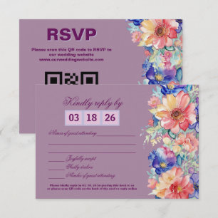 Magenta Floral Wedding RSVP Card