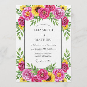 Magenta Floral Whimsy Wedding Invitation