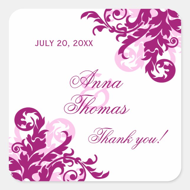 Magenta Flourish Wedding Favour Stickers (Front)