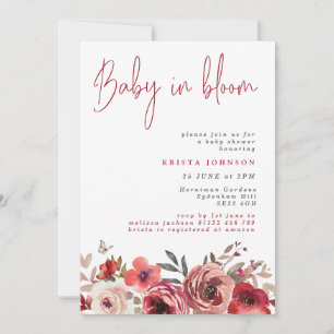 Magenta Flowers Baby In Bloom Baby Shower Invitation