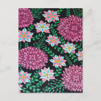 Magenta Flowers on Black Art Postcard