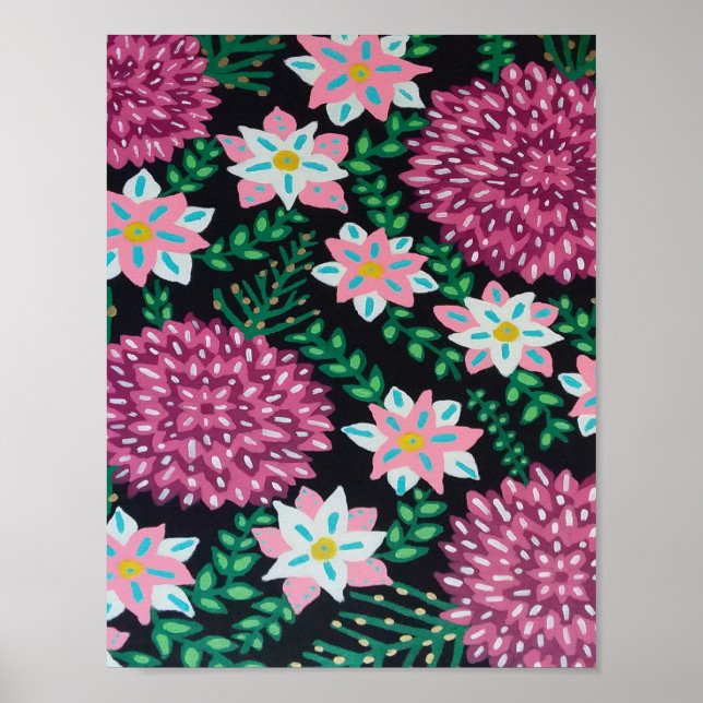 Magenta Flowers on Black  Poster (Front)