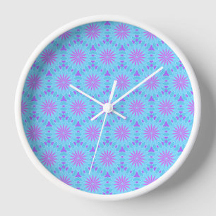 Magenta Flowers with Sky Blue and Purple Shape Clock