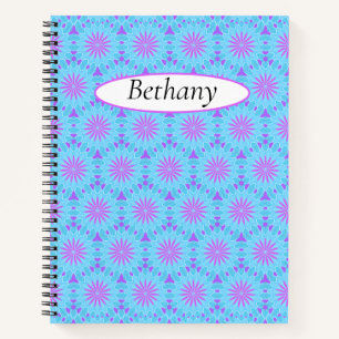 Magenta Flowers with Sky Blue and Purple Shapes Notebook