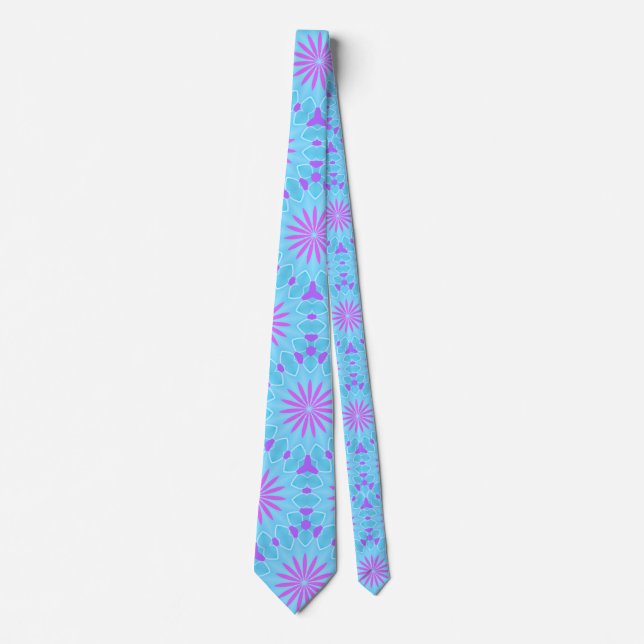 Magenta Flowers with Sky Blue and Purple Shapes Tie (Front)