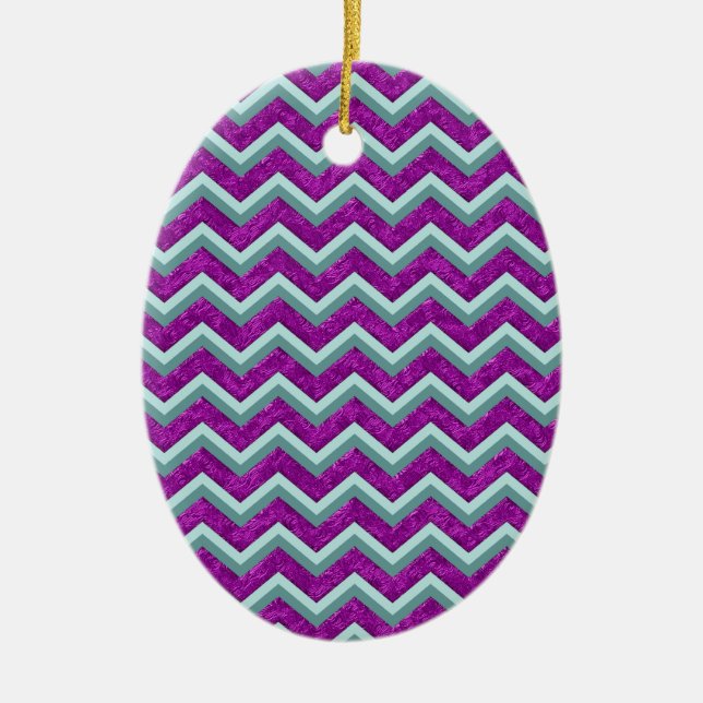 Magenta Foil and Teal ZigZag Pattern Ceramic Tree Decoration (Front)