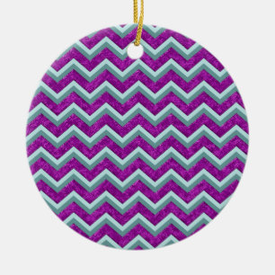 Magenta Foil and Teal ZigZag Pattern Ceramic Tree Decoration