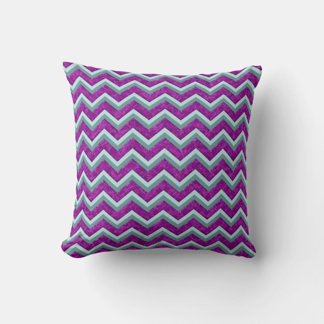 Magenta Foil and Teal ZigZag Pattern Cushion (Front)