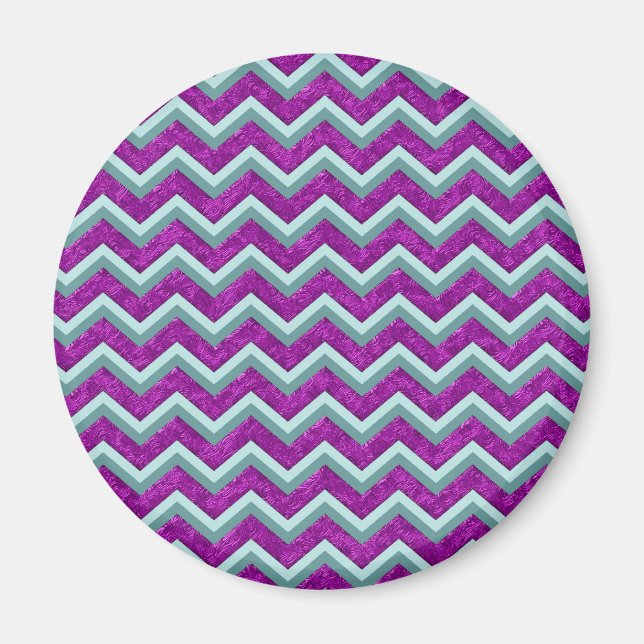 Magenta Foil and Teal ZigZag Pattern Magnet (Front)