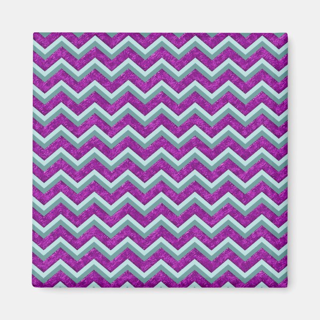 Magenta Foil and Teal ZigZag Pattern Magnet (Front)