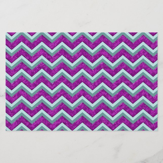 Magenta Foil and Teal ZigZag Pattern Stationery (Front)