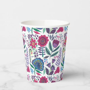 Magenta Folk Art Floral Pattern Paper Cups