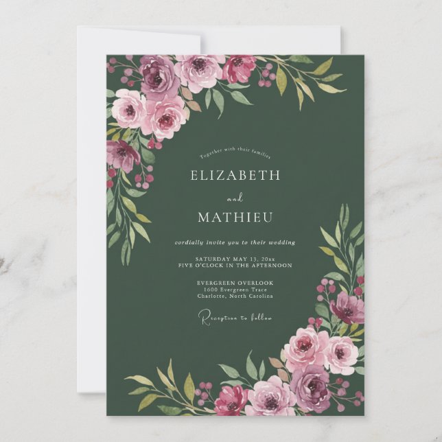 Magenta Forest Painted Wedding Invitation (Front)