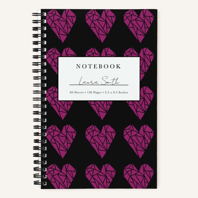 Magenta Fractured Heart Personalised Notebook (Front)