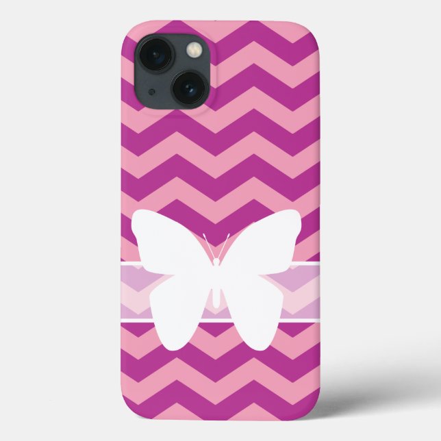 Magenta Frosted Orchid Chevrons with Butterfly Case-Mate iPhone Case (Back)