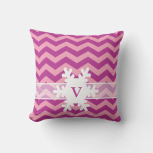 Magenta Frosted Orchid Chevrons with Snowflake Cushion