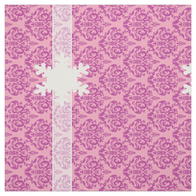 Magenta Frosted Orchid Damask with Snowflake Fabric (Swatch)