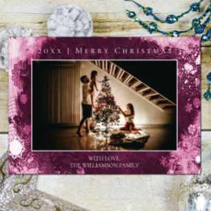 Magenta Frosted Snowflakes Christmas Photo Card