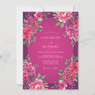 Magenta Fuchsia Peony Wedding Invitation