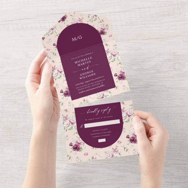 magenta garden floral (no ENV needed)  All In One Invitation (Tearaway)
