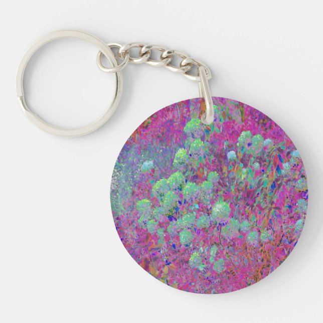 Magenta Garden with Aqua Hydrangea Flowers Key Ring (Front)