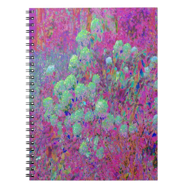 Magenta Garden with Aqua Hydrangea Flowers Notebook (Front)