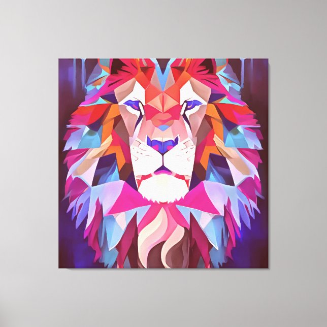 Magenta Geometric Lion Abstract Art Canvas Print (Front)