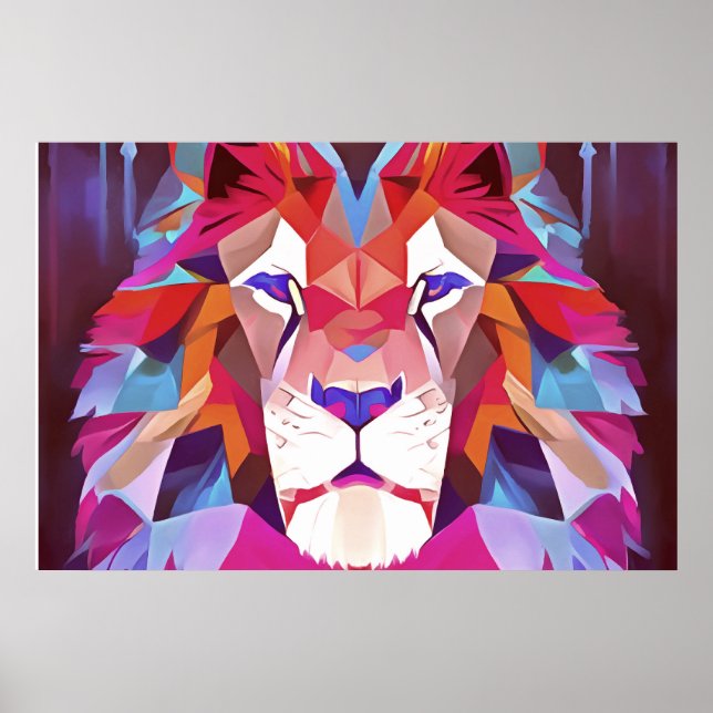 Magenta Geometric Lion Abstract Art Poster (Front)