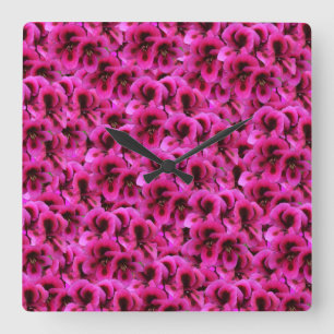 Magenta Geranium Flowers, Square Wall Clock