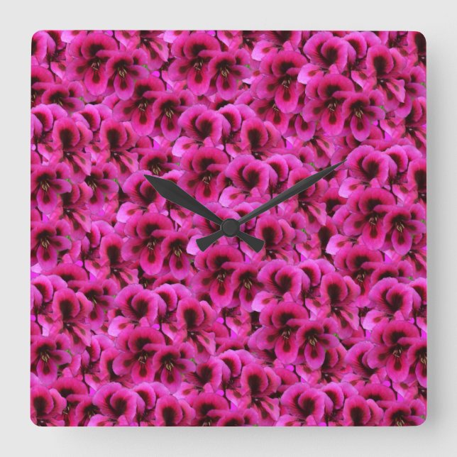 Magenta Geranium Flowers, Square Wall Clock (Front)