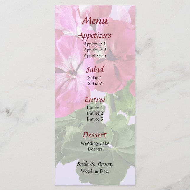 Magenta Geranium Menu (Front)