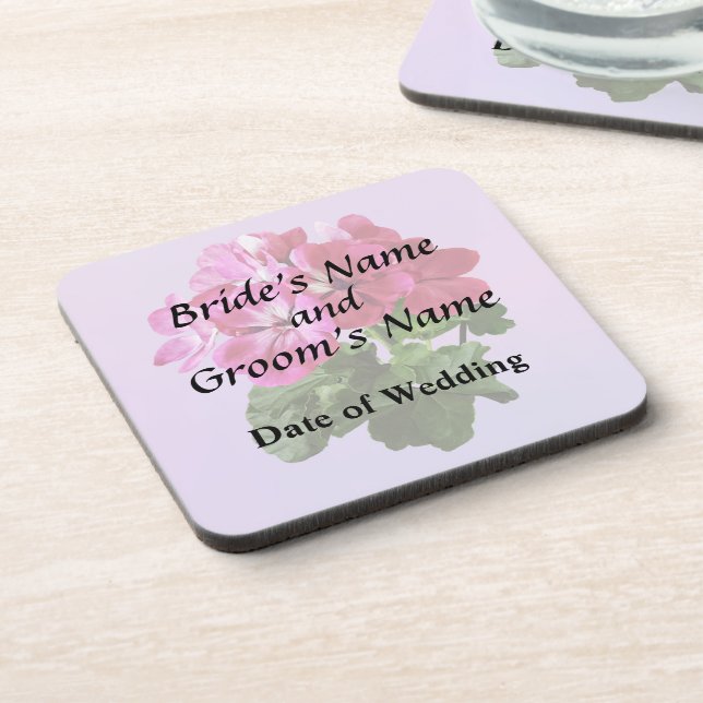 Magenta Geranium Wedding Product Coaster (Left Side)