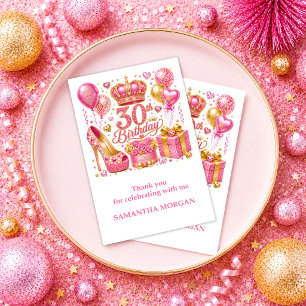 Magenta Glitter Glow Pink Gold 30th Thank You Card