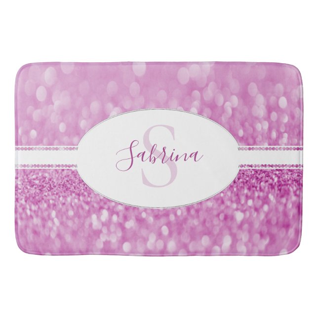 Magenta Glitter Personalise Bath Mat (Front)