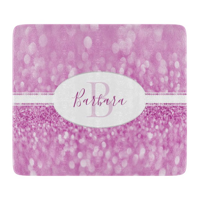 Magenta Glitter Personalise Cutting Board (Front)