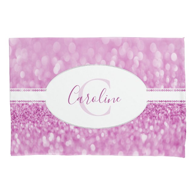 Magenta Glitter Personalise Pillow Case (Front)