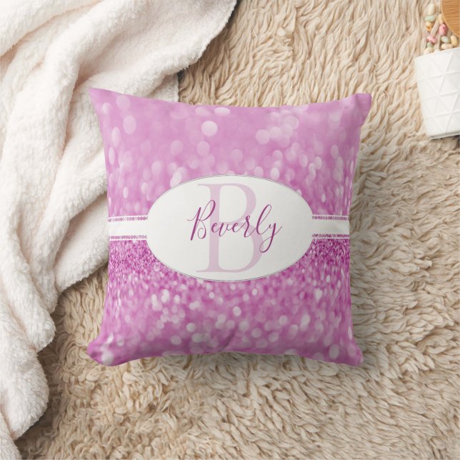 Magenta Glitter Personalise Throw Pillow (Blanket)