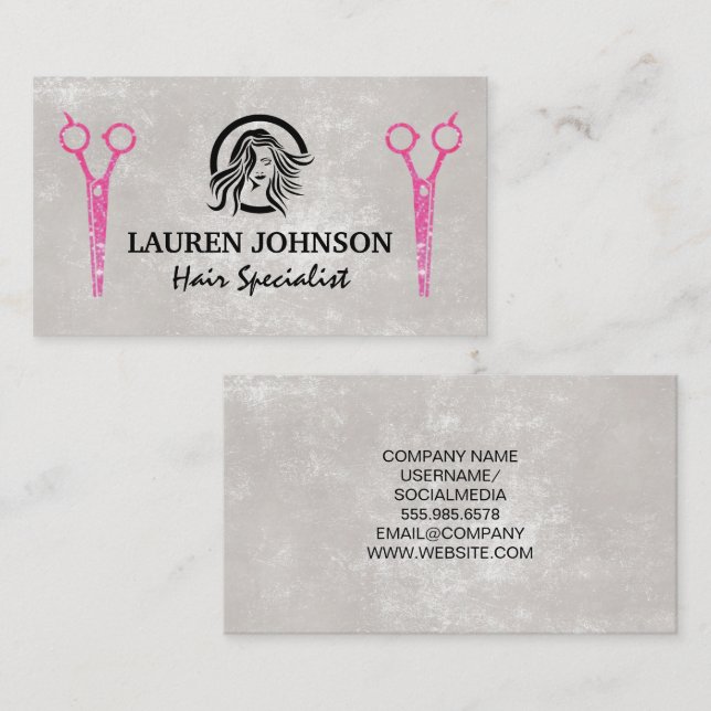 Magenta Glitter Salon Scissors | Beauty Logo Business Card (Front/Back)