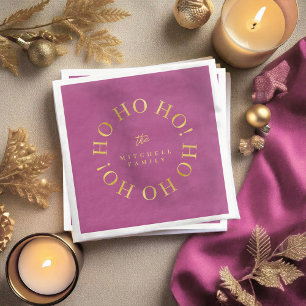 Magenta Gold Christmas Ho Ho Ho ID1009 Napkin