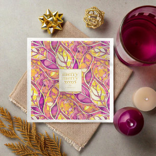 Magenta Gold Christmas Merry Pattern#21 ID1009 Napkin