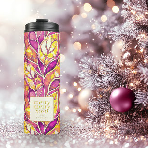 Magenta Gold Christmas Merry Pattern#21 ID1009 Thermal Tumbler
