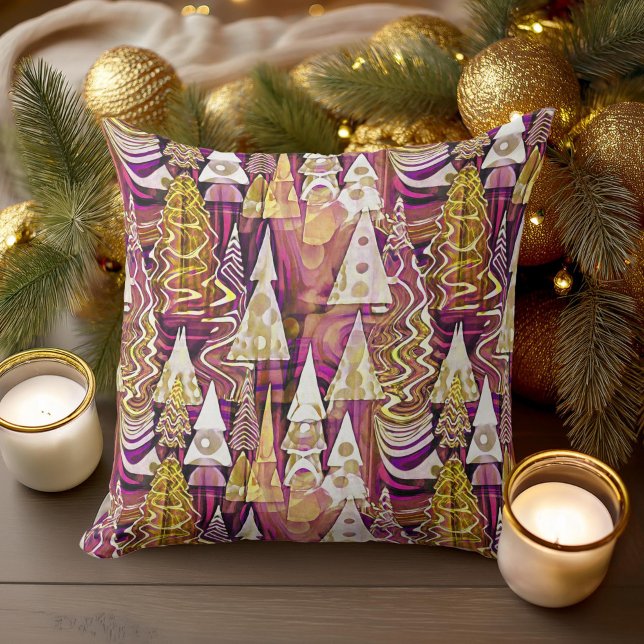 Magenta Gold Christmas Merry Pattern#25 ID1009 Cushion (Creator Uploaded)