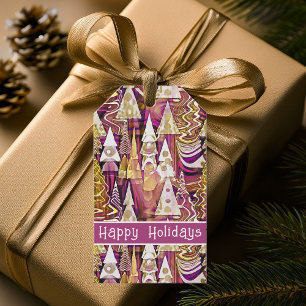 Magenta Gold Christmas Merry Pattern#25 ID1009 Gift Tags