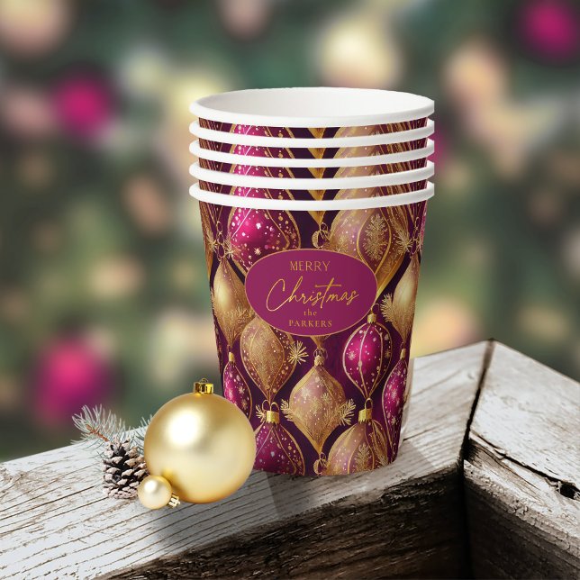 Magenta Gold Christmas Pattern#12 ID1009 Paper Cups (Creator Uploaded)