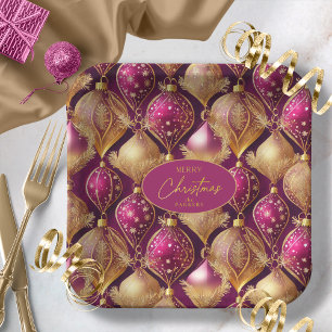 Magenta Gold Christmas Pattern#12 ID1009 Paper Plate