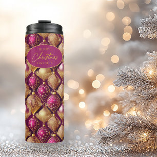 Magenta Gold Christmas Pattern#12 ID1009 Thermal Tumbler