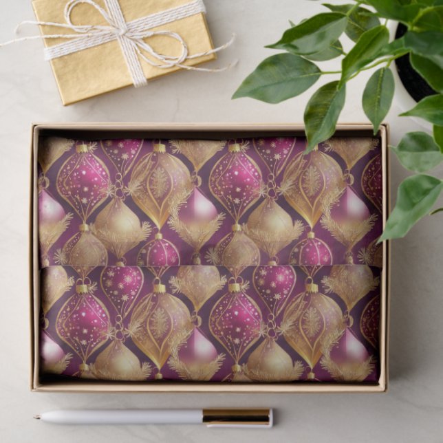 Magenta Gold Christmas Pattern#12 ID1009 Tissue Paper (Gift)